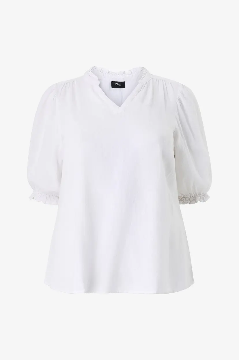 Zizzi Bluse vLina 1/2 Frill Blouse - Hvit