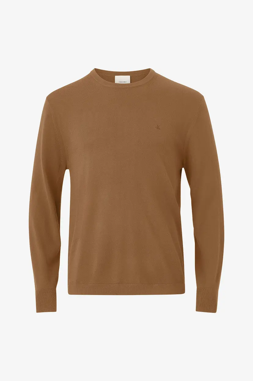 Calvin Klein Pullover LS 100% Merino Crew 14gg - Brun