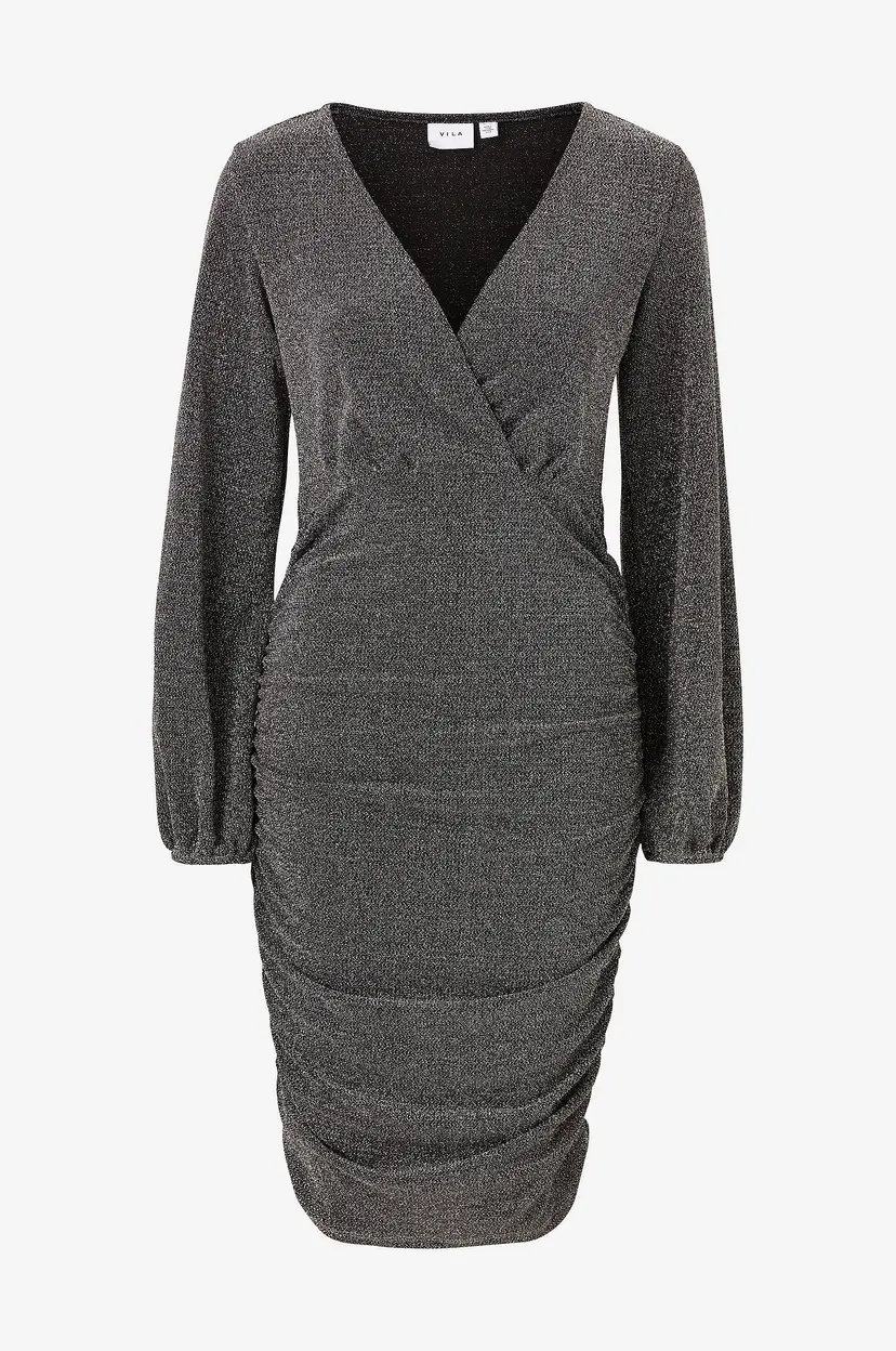 Vila Kjole Vicaro L/s V-neck Midi Dress/dc - Sølv