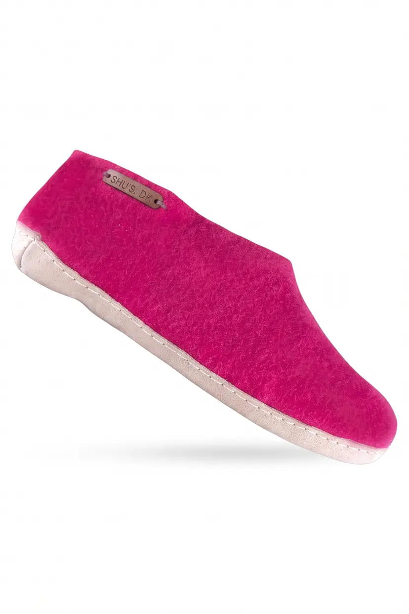 SHUS Uldhjemmesko (100% ren uld) - Model Pink m/sål i skind - 36