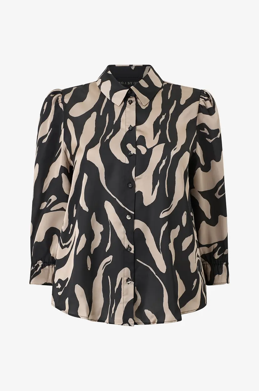 NO. 1 BY OX Bluse Shirt w 3/4 Puff Sleeves - Flerfarget