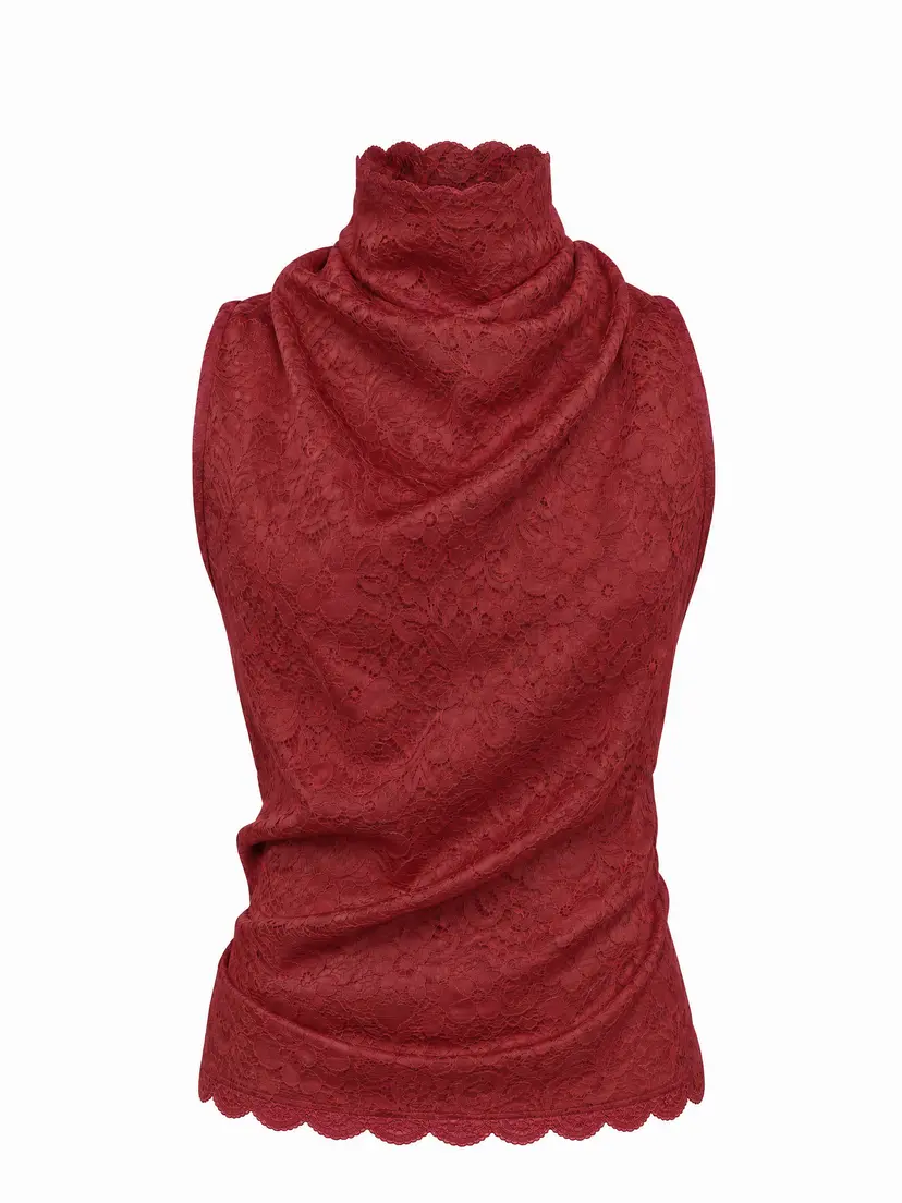 MURLONG CRES Helena High-Neck Lace Halter Top Burgundy, XS-S