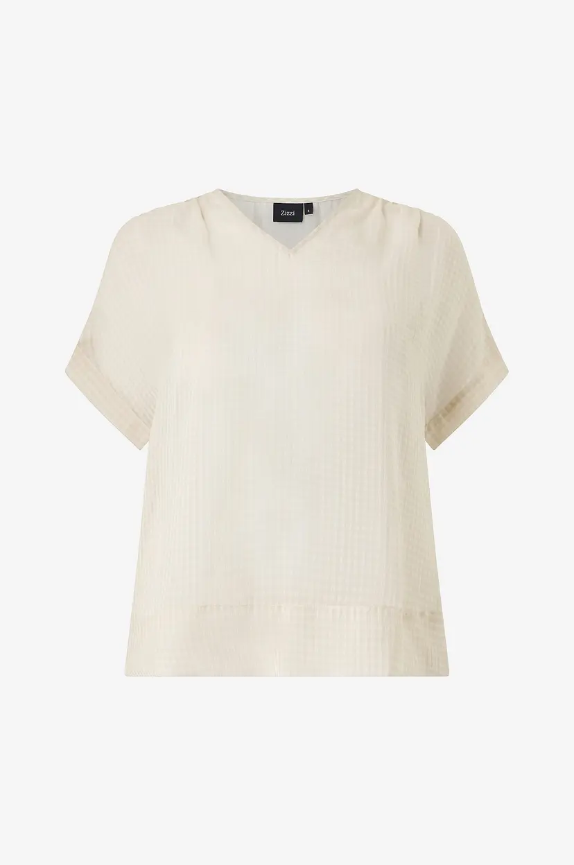 Zizzi Kortermet bluse Madeleine, S/S, Blouse - Beige
