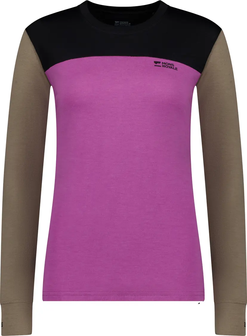 Mons Royale Mons Royale Women's Yotei Merino Long Sleeve Purple Bolt/Walnut/Black