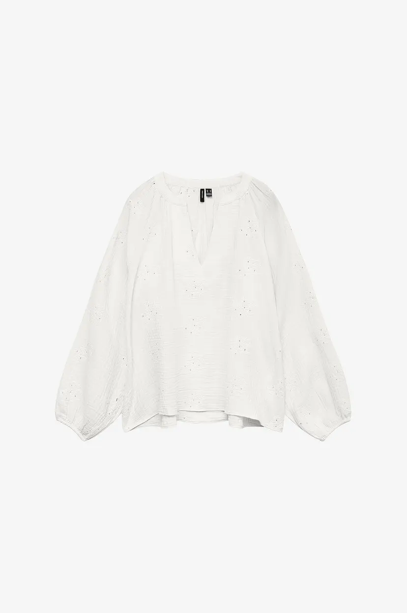 Vero Moda Bluse vmNatali LS Emb Top Wvn - Hvit