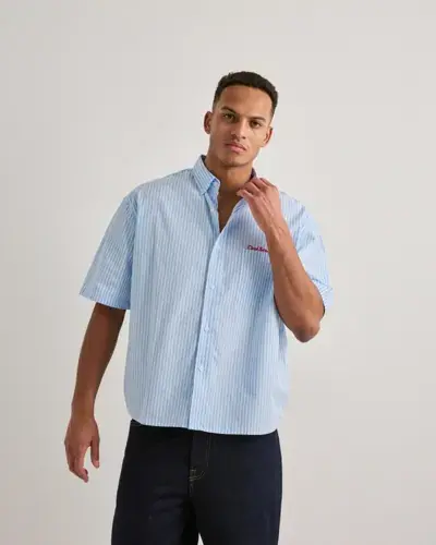 Que Sera Sera Que Sera Sera Steve Stripe Shirt SS Stripete skjorter Blå