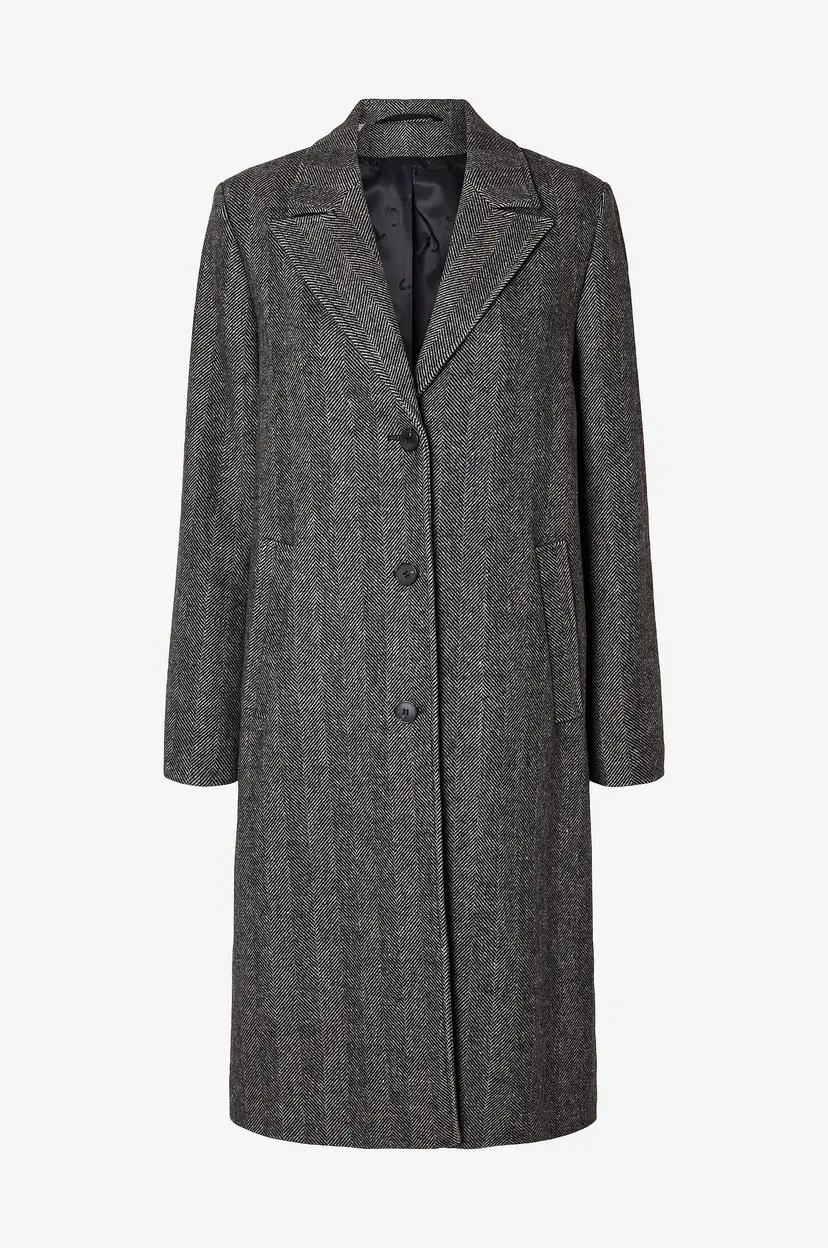 Selected Women Kåpe slfNew Alma Wool Coat Herringbone - Svart