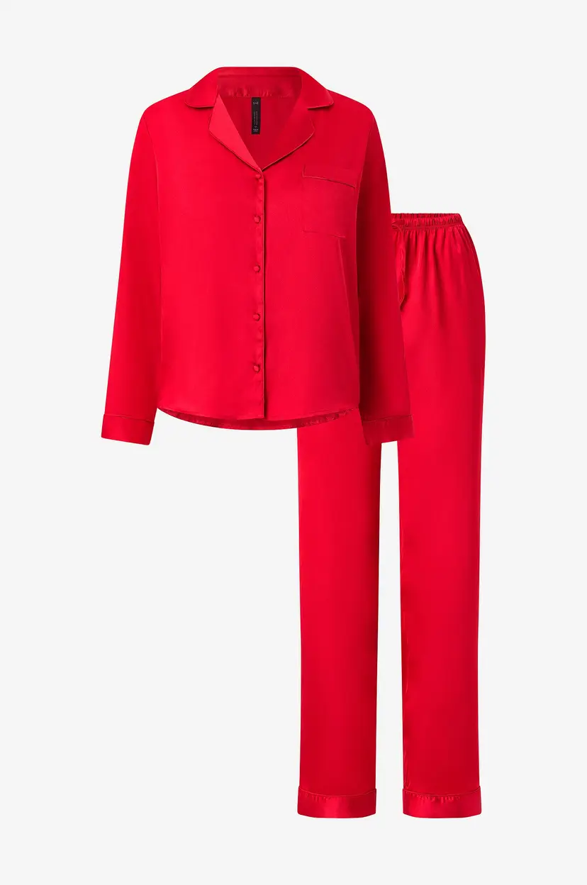 Hunkemöller Pysjsett PJ LS Satin Minimal - Rød