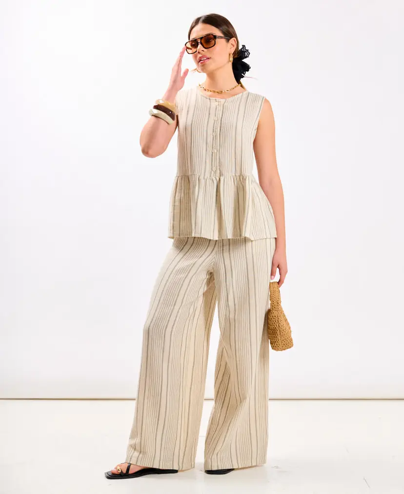 Needs No Label Linen Stripe Co-ord Trousers