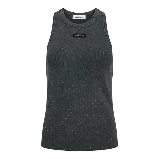 Haute L ' Amité Haute L ' Amitié - Rib Bagde Acid Stone Tank - Black Acid Wash