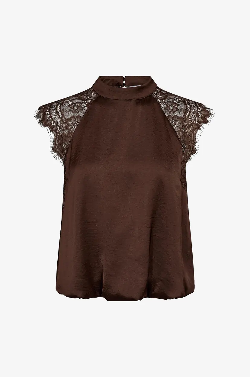 Co'couture Bluse IdunCC Lace Ballon Top - Brun