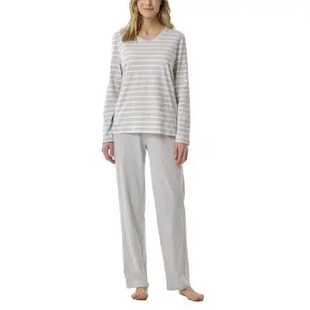 Schiesser Schiesser Women Straight Leg Long Pyjama Hvit/Grå bomull 46 Dame