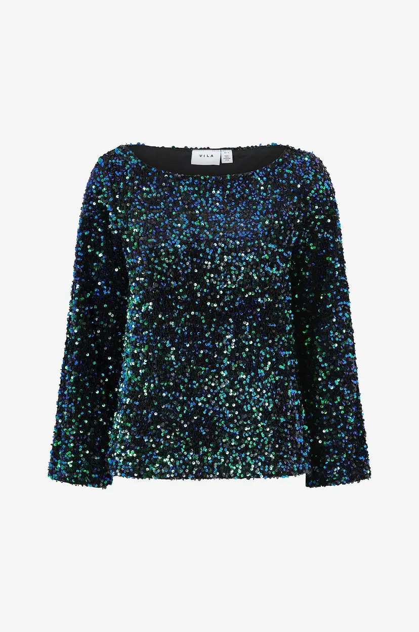 Vila Topp viFaith Boat Neck L/S Sequin Top - Svart