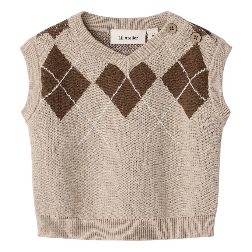 Lil`Atelier Lil' Atelier - Vest Baby Ronan White Pepper/ Brown