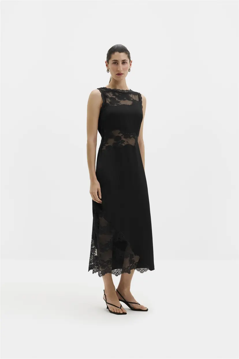 Malina Desire Lace Trimmed Cut Out Midi Dress Black - XS