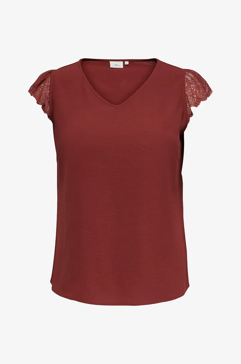 Only Carmakoma Bluse carMetta S/L Lace O-neck Top Wvn - Rød