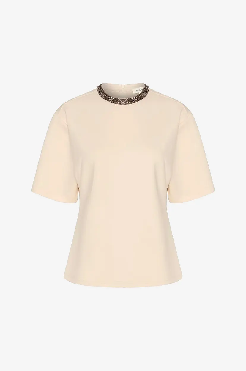 Soaked In Luxury Topp slMagana Embellished Tee - Beige