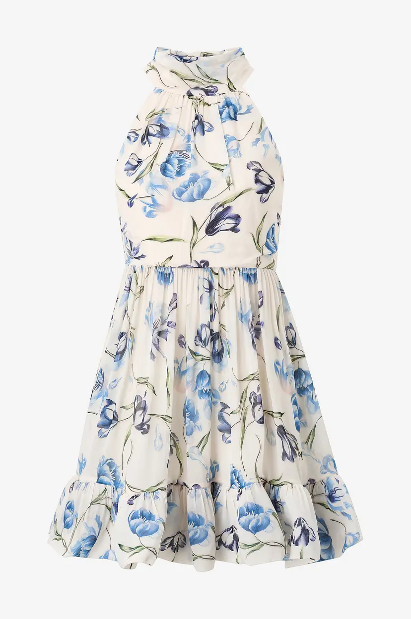 By Malina Kjole Fern Halterneck Ruffled Mini Dress - Blå