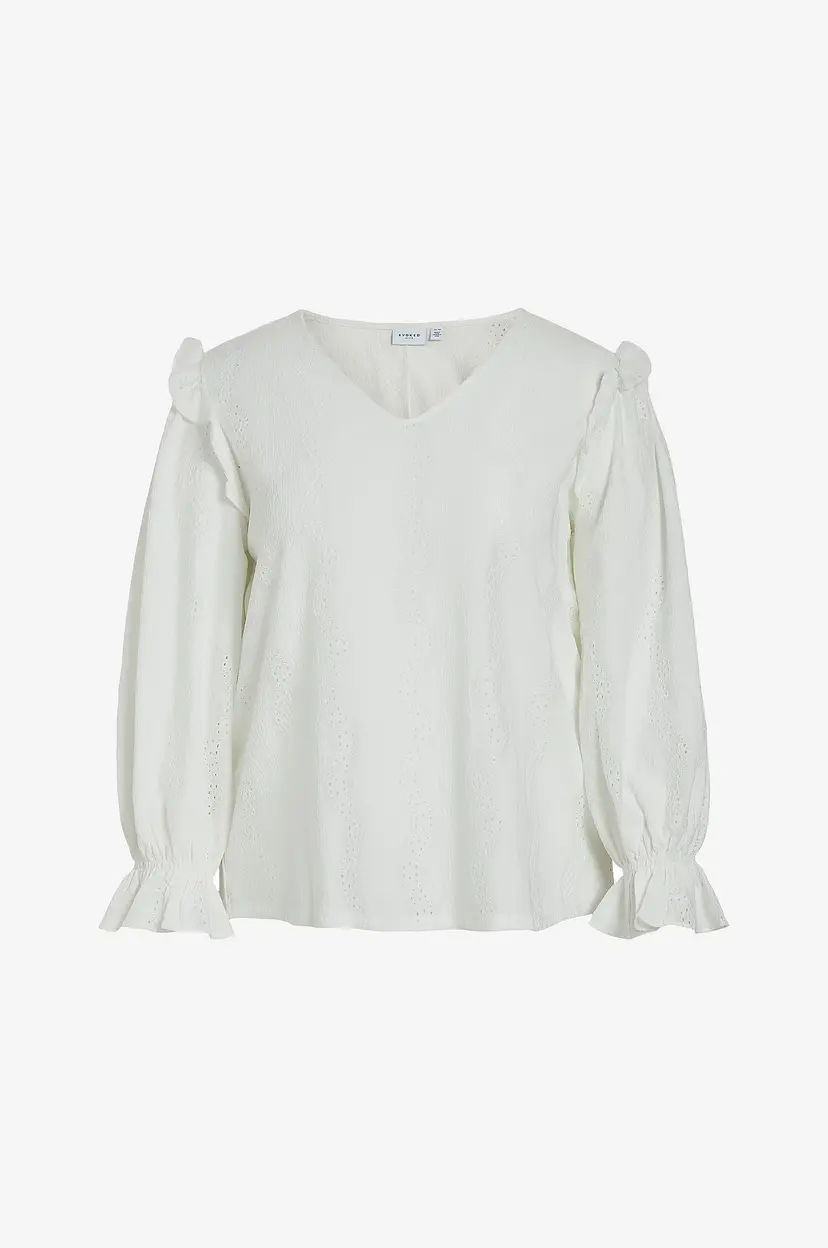 Evoked Vila Bluse viaThea V-neck L/S Top/cur - Hvit