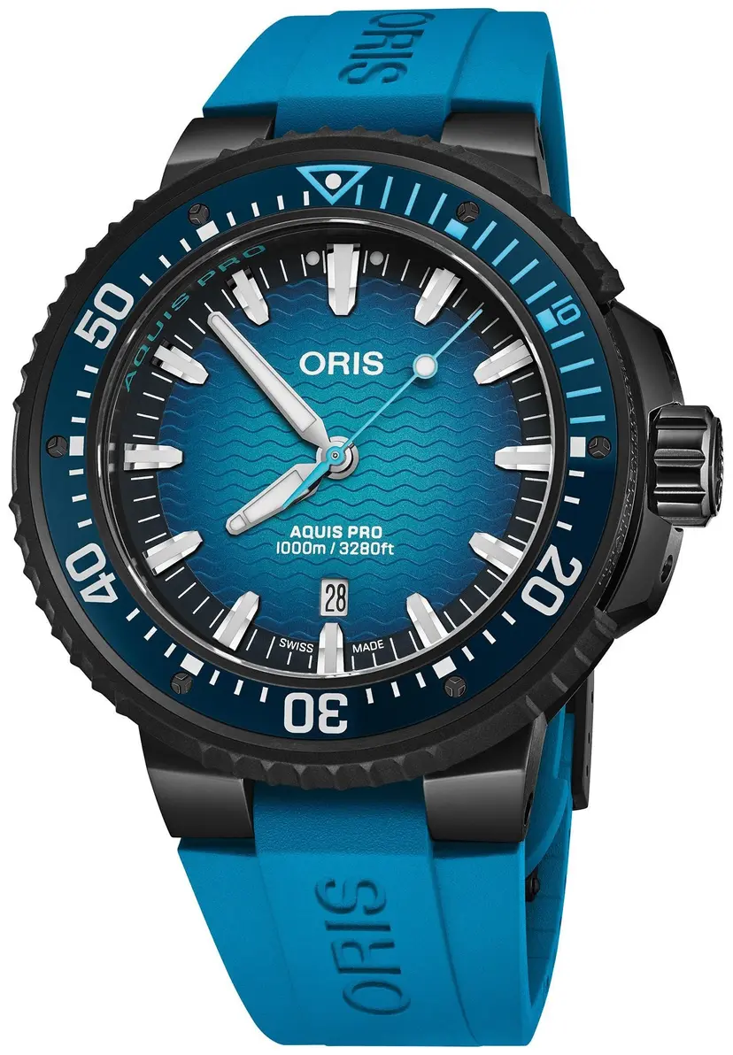 Oris Oris Herreklokke 01 733 7801 7255-Set Aquis Blå/Gummi Ø49.5 mm