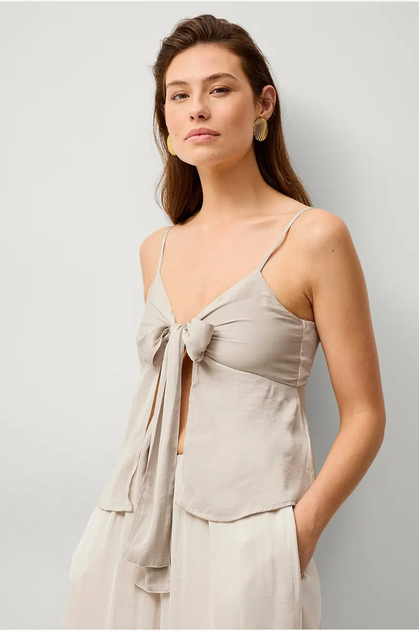 Gina Tricot Topp Flowy Satin Tie Singlet - Beige