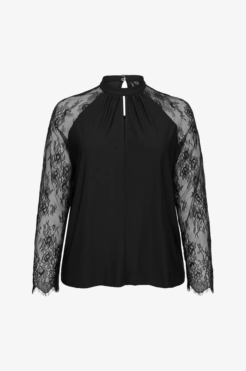 Vero Moda Curve Topp Vmmilla Ls Lace Top Jrscur - Svart