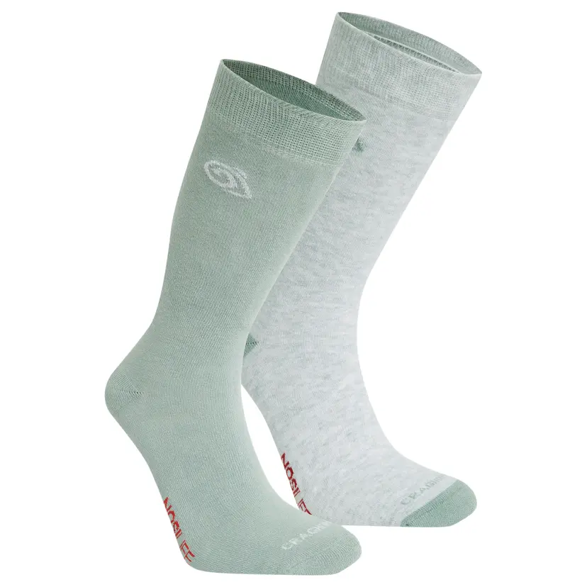 Craghoppers Craghoppers Nosilife Travel Twin Pack Socks Soft Grey Marl / Lichen Green