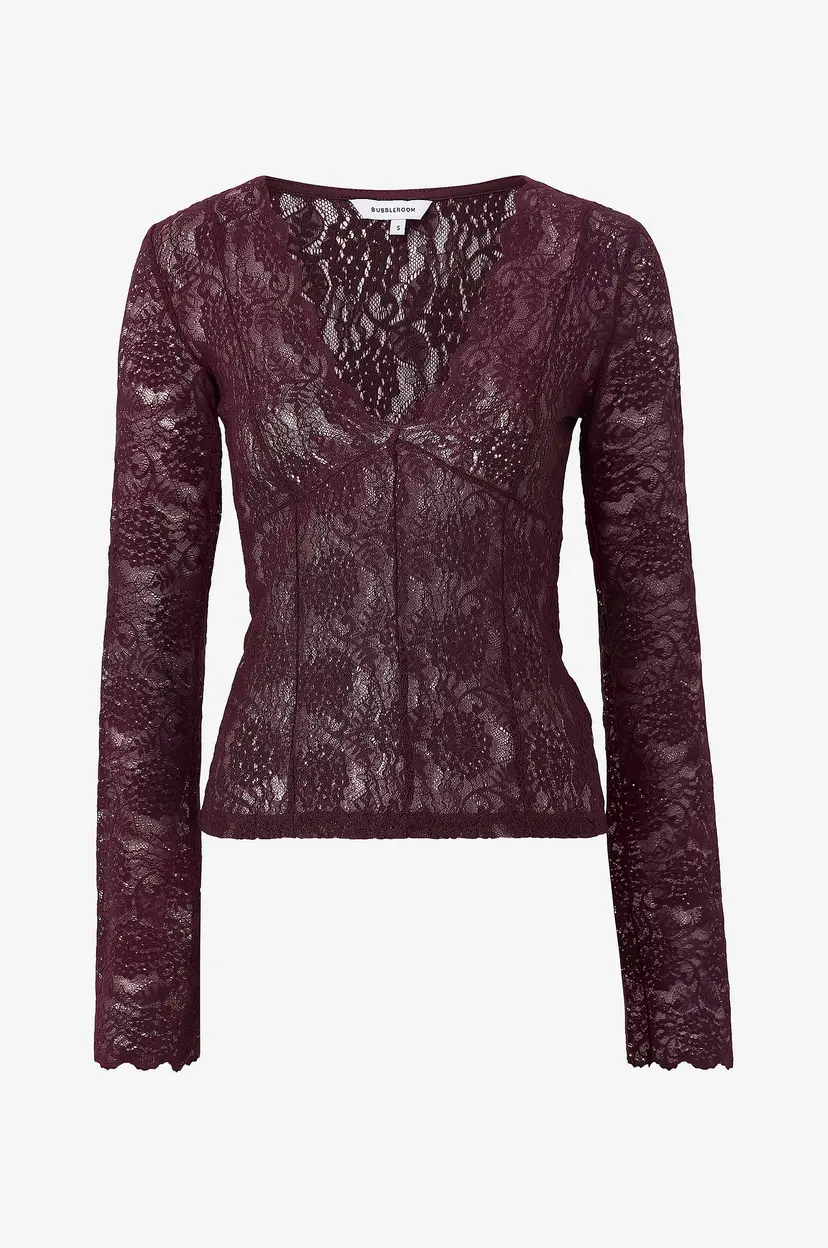 Bubbleroom Blondetopp Long Sleeve Lace Top - Rød