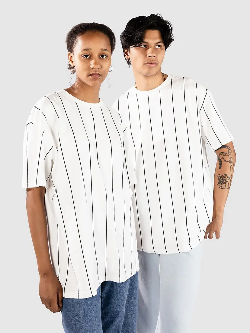 Urban Classics Urban Classics Printed Pinstripe T-skjorte hvit