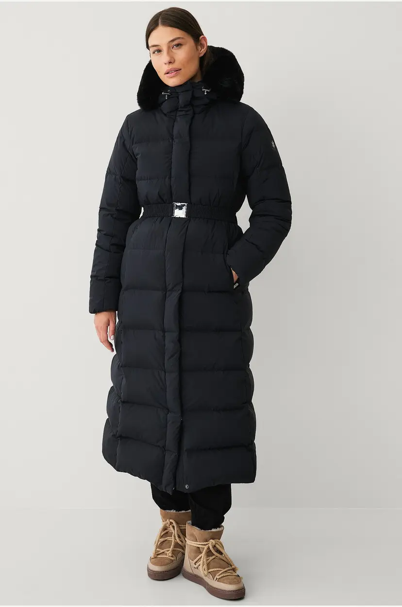 Áhkká Dunfrakk Gold Long Down Coat Matte - Svart