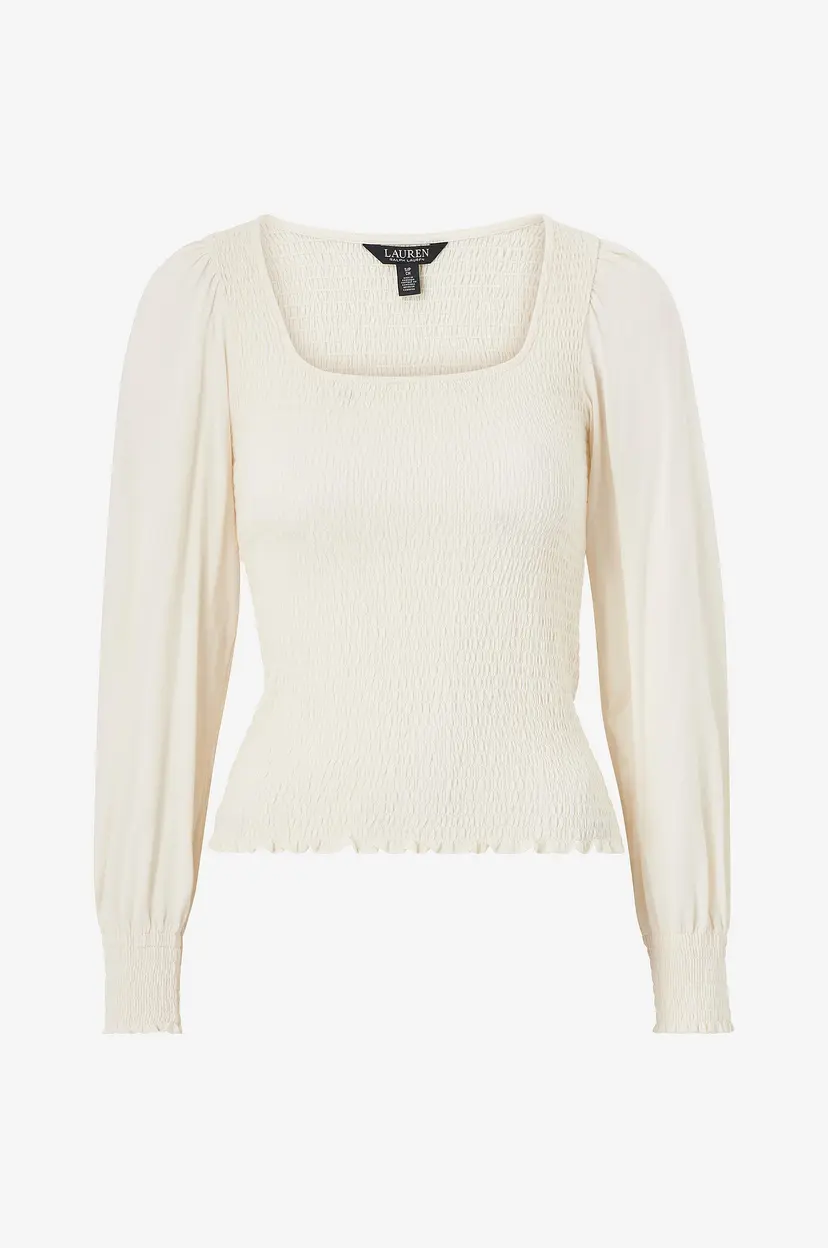 Lauren Ralph Lauren Topp Rfnd Ctn Jrsy Smock-lsl-plo - Hvit