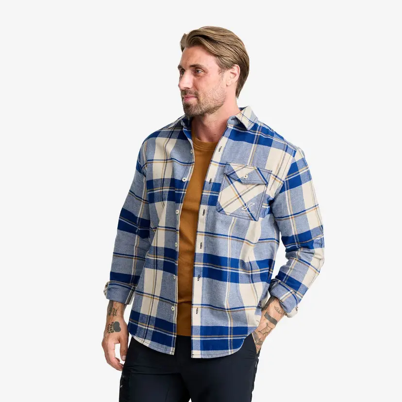 RevolutionRace Nevada Flannel Shirt Herre Dark Blue/Oatmeal