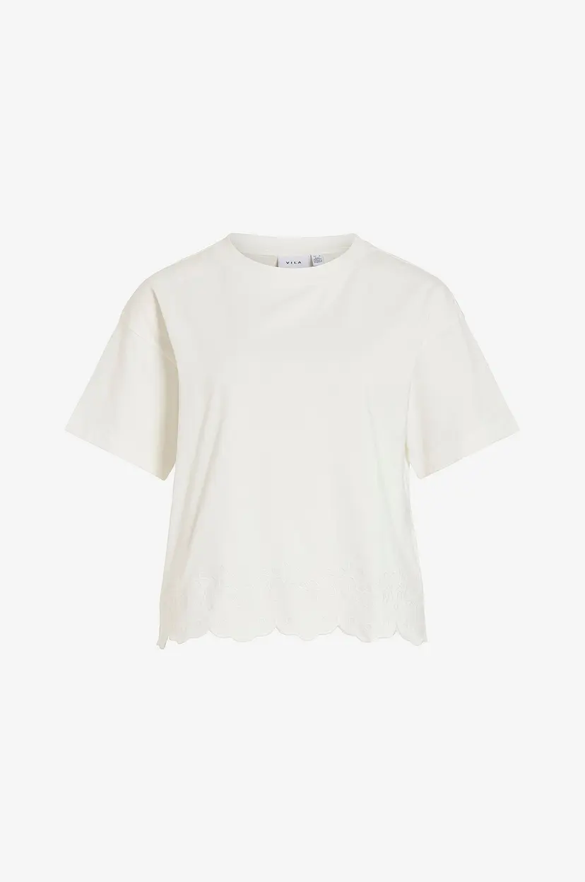 Vila Topp viNorani Emb O-neck S/S T-shirt - Hvit