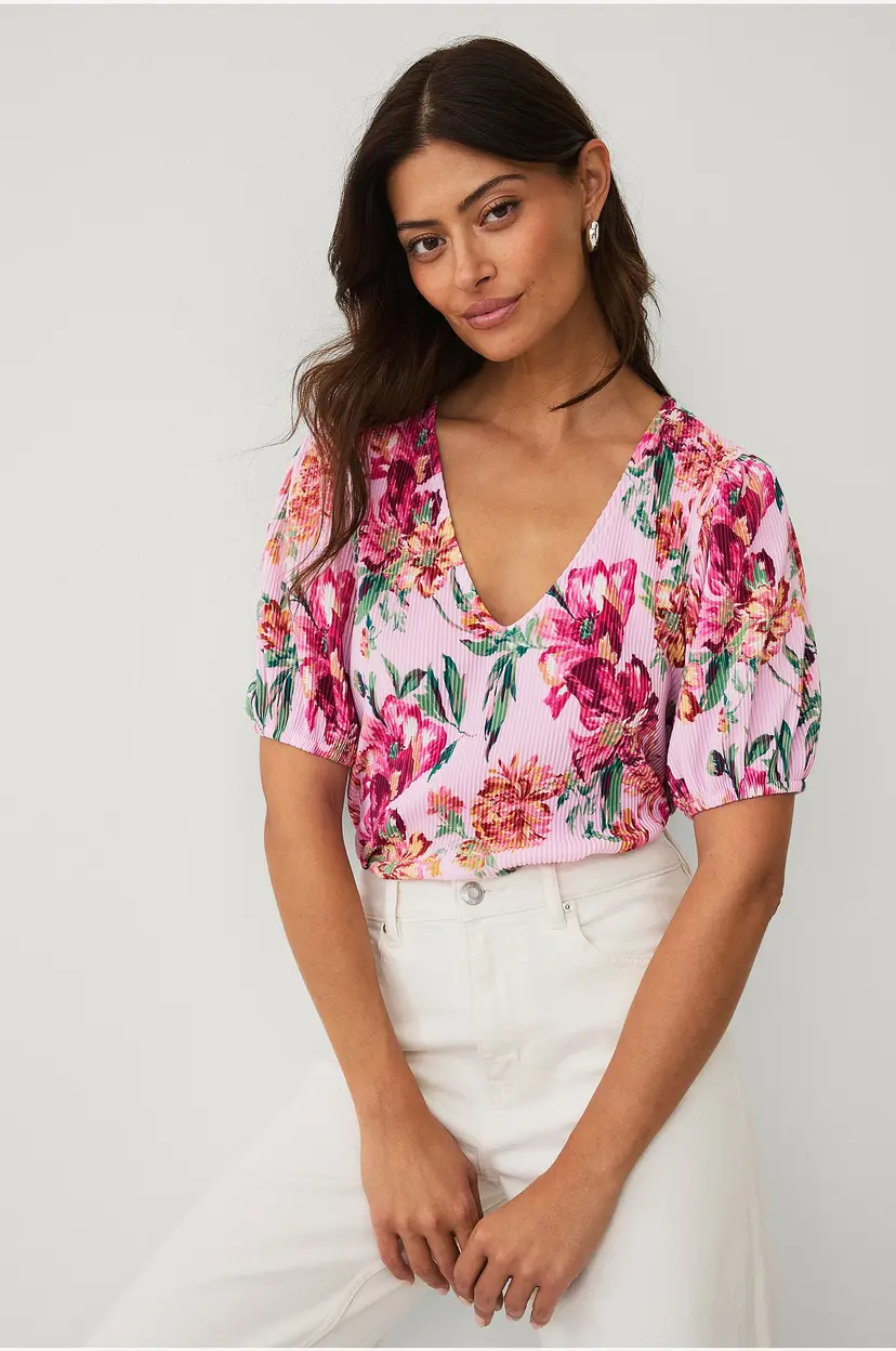 Ellos Collection Jerseybluse med bobleermer - Rosa