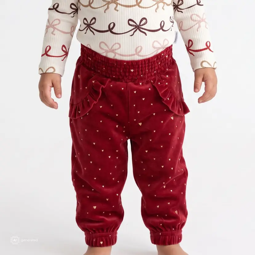 Hust and Claire Hust and Claire - Bukse Baby Velour Trine Gold Teaberry