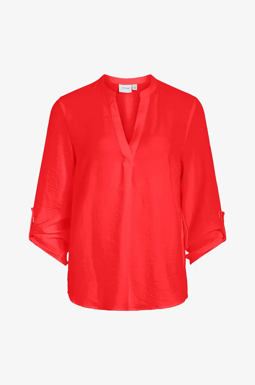 Vila Topp viJosa Turn-up V-neck Top - Rød