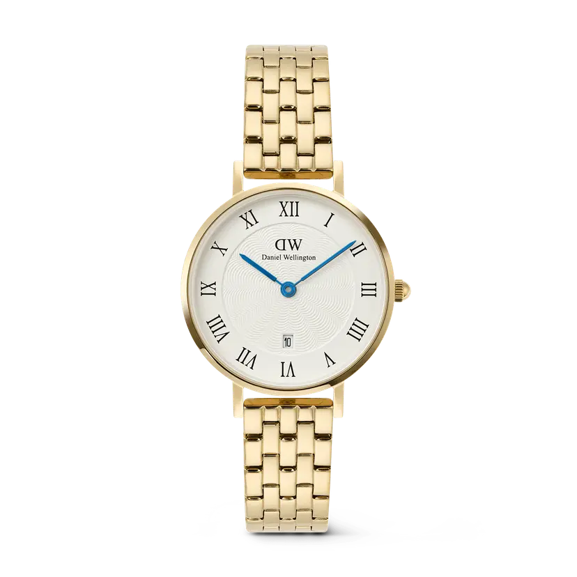 Daniel Wellington Gold 28mm Watch Petite Roman Numerals Date 5-link | DW