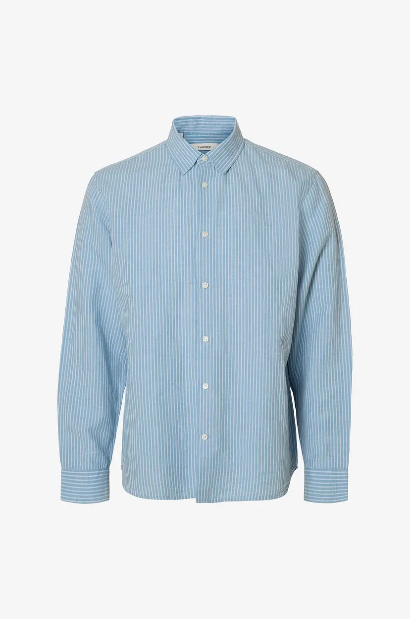 Selected Men Linskjorte slhRegclay Linenblend LS Cla - Blå
