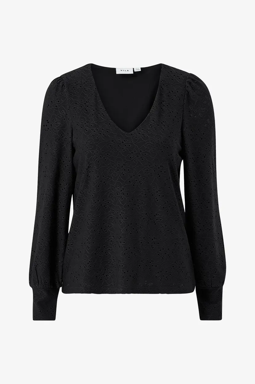 Vila Topp viPaulina V-neck L/S Top - Svart
