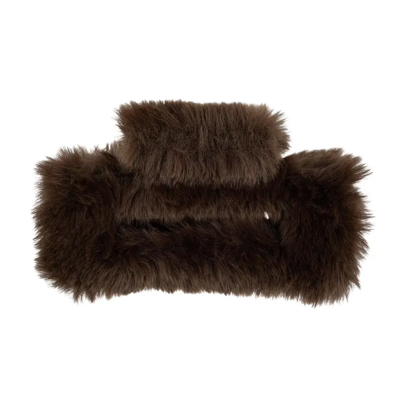 Dark Faux Fur Hair Claw Square Chocolate Brown