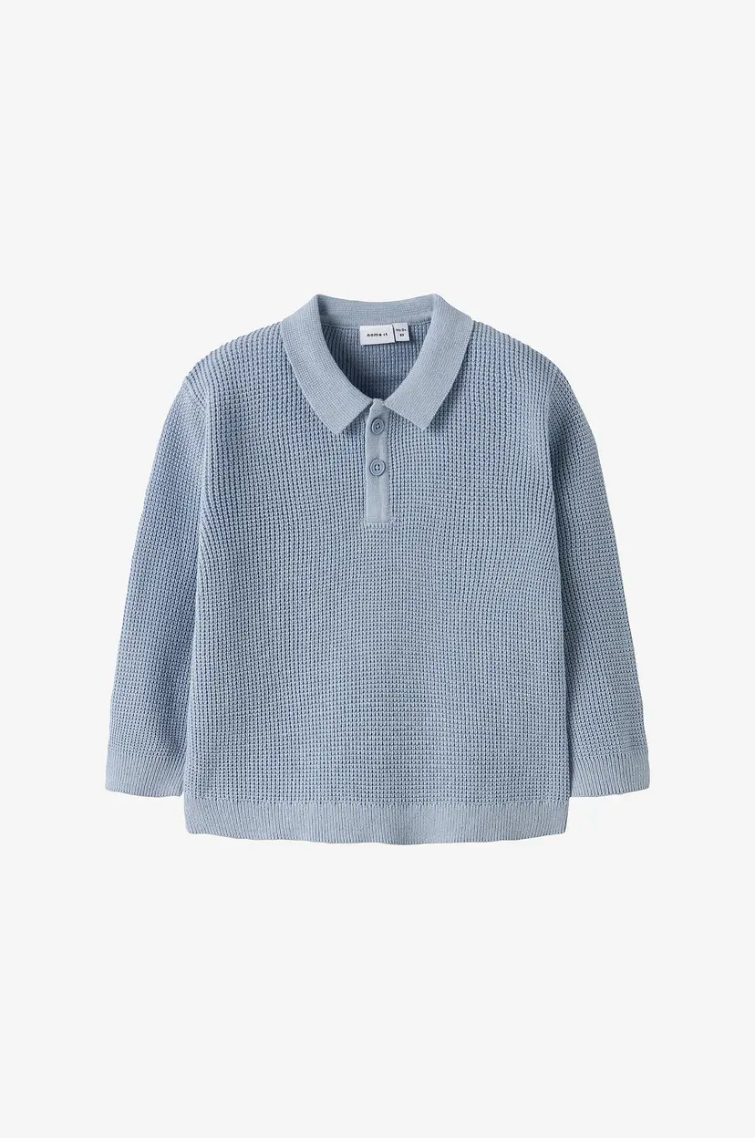 NAME IT Genser nmmFikal LS Loose Knit Polo - Blå
