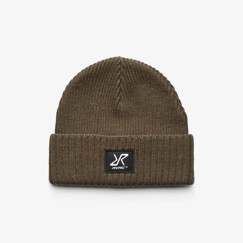 RevolutionRace Ribbed Patch Beanie Unisex Mud