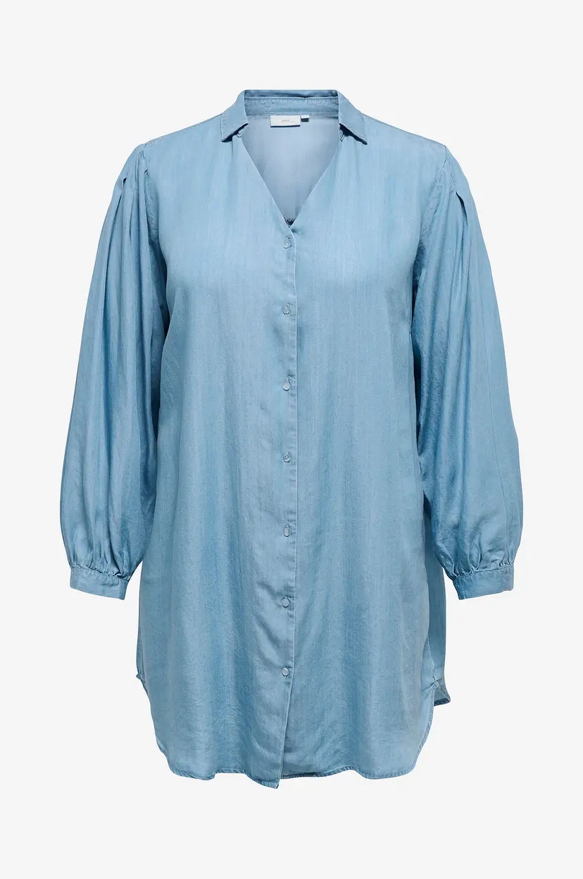Only Carmakoma Lang skjorte carZola L/S Tunic Shirt Dress Wvn - Blå