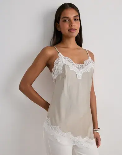Pieces Pieces - Grå - Pcjessa Singlet W/Lace Wvn Bc