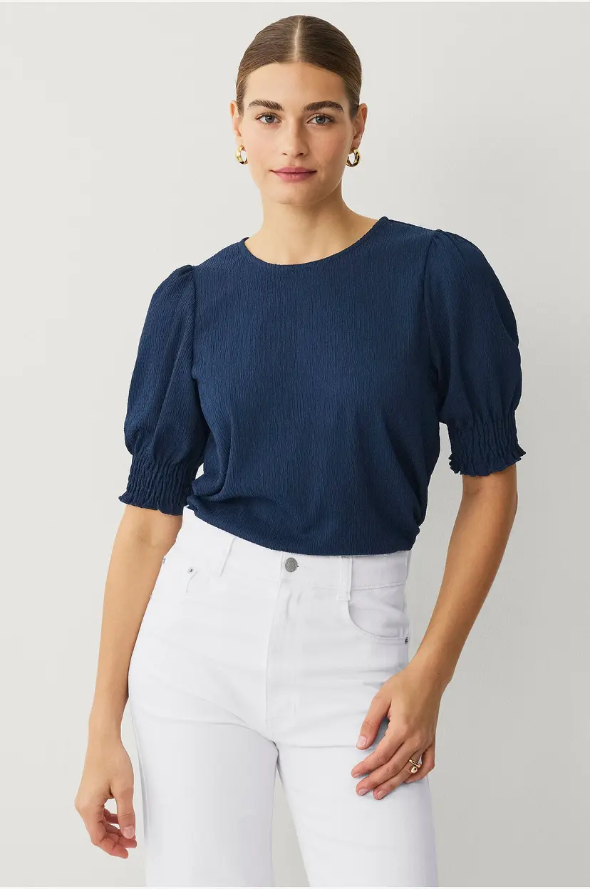 Ellos Collection Kortermet jerseybluse - Blå