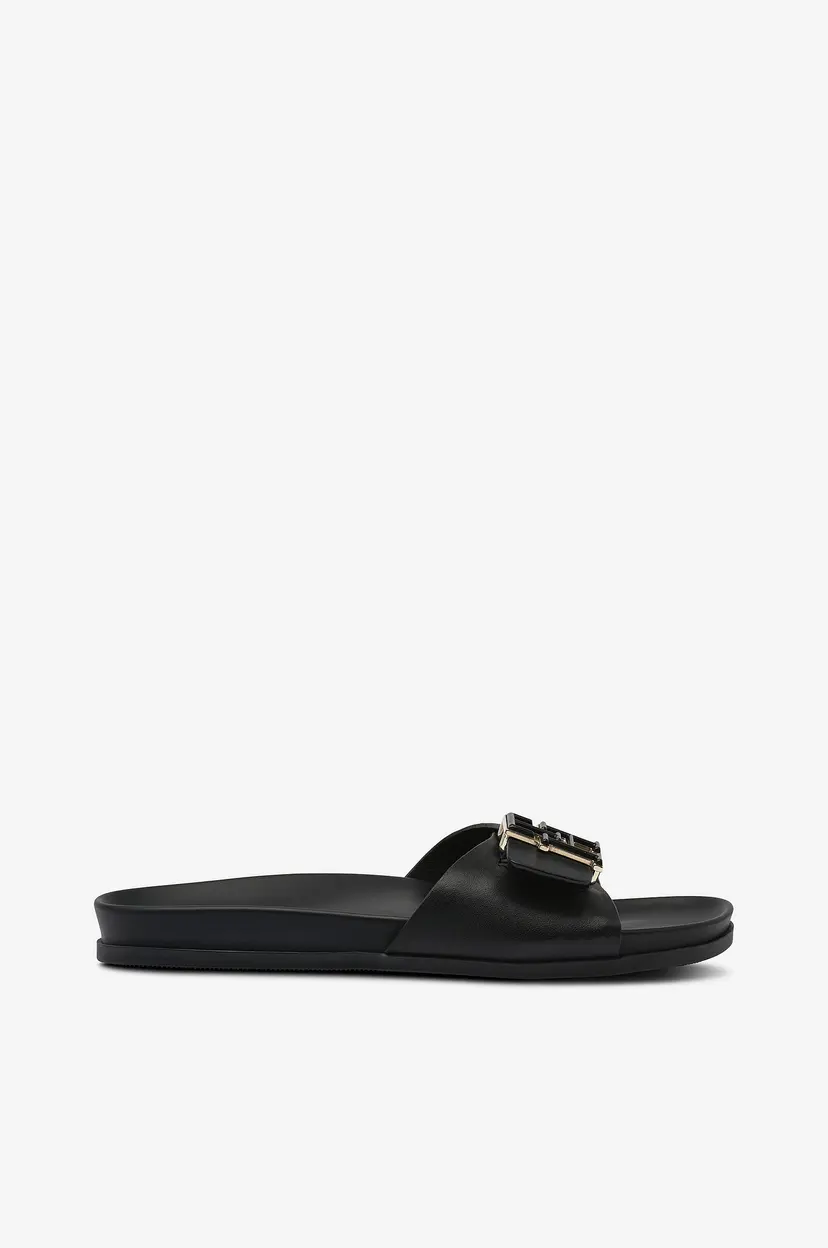 Tommy Hilfiger Sandaler TH Hardware Leather Flat Sandal - Svart