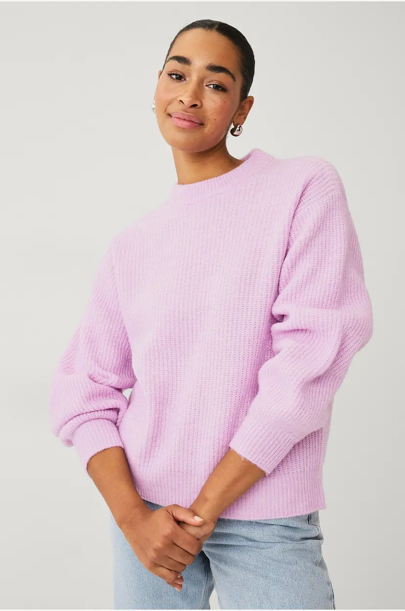 Ellos Collection Ribbestrikk genser med rund hals - Lilla