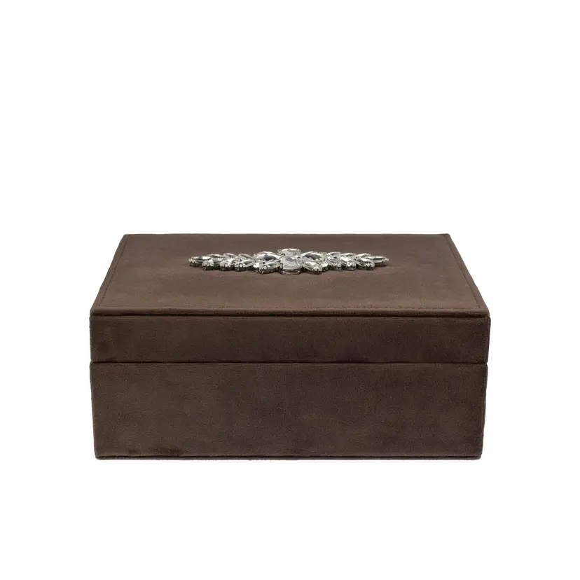 Dark Velvet Jewellery Box large w/ Crystals Chocolate Brown
