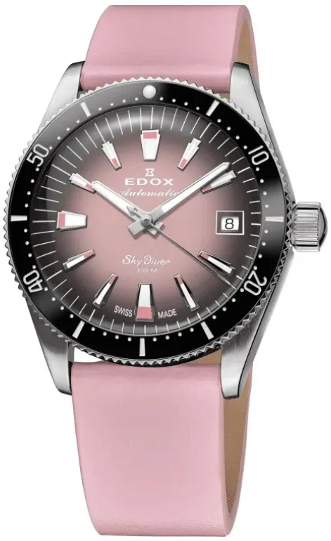 Edox Edox Dameklokke 80131-3NC-NDRO Skydiver Rosa/Lær Ø38 mm