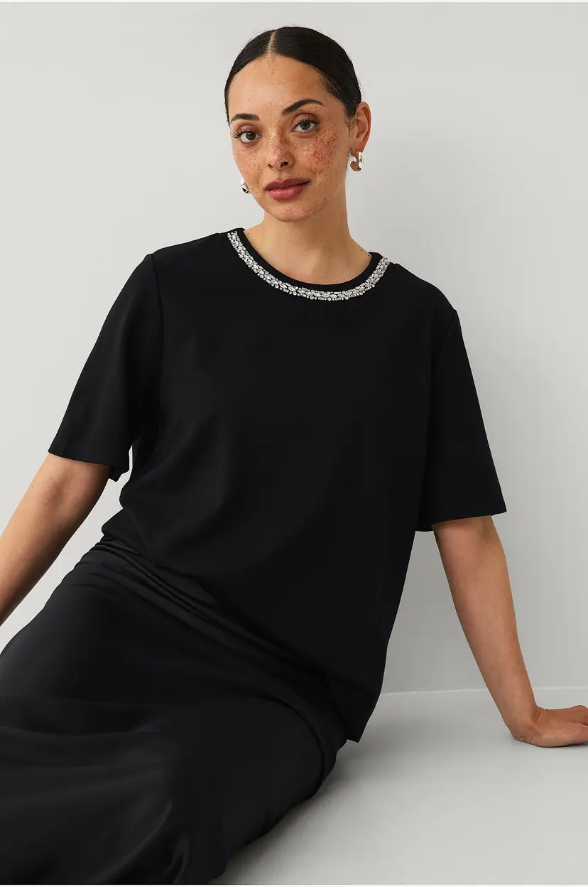 Ellos Collection Topp med rhinestones - Svart